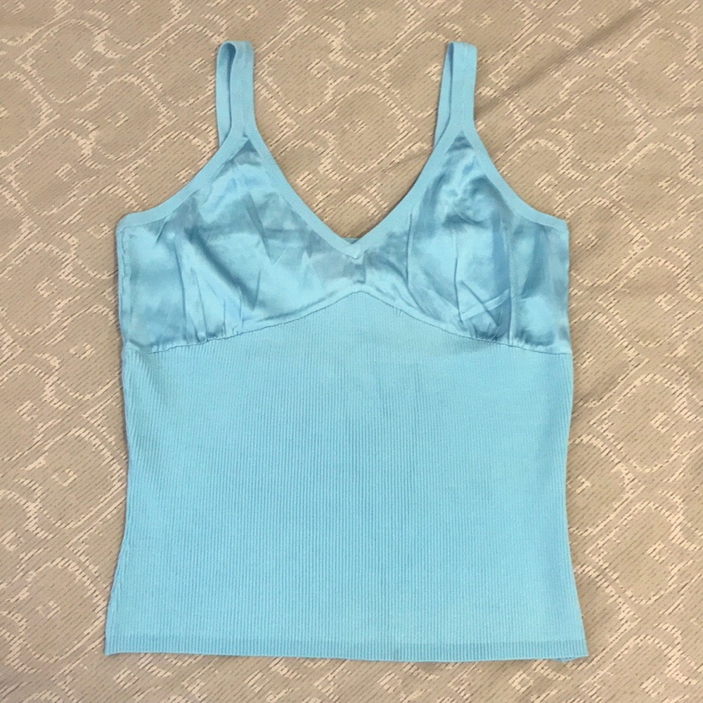 August Silk NWT Light Blue Silk and Knit Tank Top